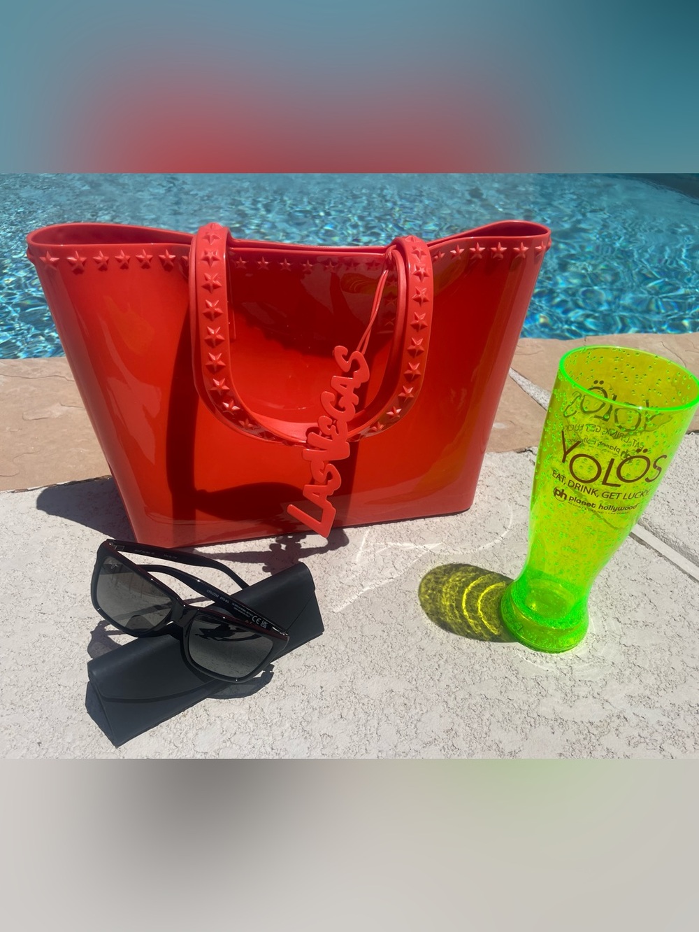 Carmen Sol Italy Studded Jelly Tote Bag Neon Orange Las Vegas Mid Size